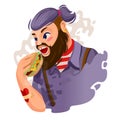 Cartoon Color Character Person Hipster Man Eating Burger Concept. Vector Royalty Free Stock Photo