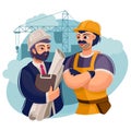 Cartoon Color Character Person Male Builders Engineers Concept. Vector