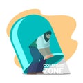 Cartoon Color Character Person Male and Exit from Comfort Zone Concept. Vector