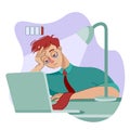 Cartoon Color Character Person Male Tired Exasperated Office Worker Concept. Vector Royalty Free Stock Photo