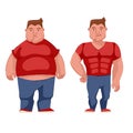 Cartoon Color Character Person Male Young Sad Fat Obesity Concept. Vector