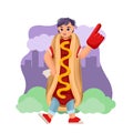 Cartoon Color Character Person Man Advertising Suit Hotdog Concept. Vector