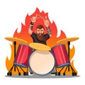 Cartoon Color Character Person Rocker Playing Drums Concept. Vector