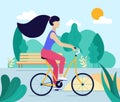 Cartoon Color Character Person Woman on a Bicycle Concept. Vector