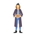 Cartoon Color Character Standing Homeless Person. Vector