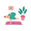 Cartoon Color Character Woman Home Yoga Position Concept. Vector
