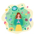 Cartoon Color Character Woman Relaxing Aromatherapy Concept. Vector