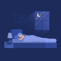 Cartoon Color Character Woman Sleeping in Bedroom Concept. Vector