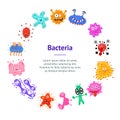 Cartoon Color Characters Bacteria Banner Card Circle . Vector Royalty Free Stock Photo