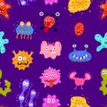 Cartoon Color Characters Bacteria Seamless Pattern Background. Vector Royalty Free Stock Photo