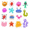 Cartoon Color Characters Bacteria Sign Icon Set. Vector Royalty Free Stock Photo