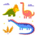 Cartoon Color Characters Cute Dinosaurus Icons Set. Vector