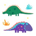 Cartoon Color Characters Cute Dinosaurus Icons Set. Vector