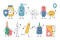 Cartoon Color Characters Drugs Icons Set. Vector Royalty Free Stock Photo