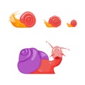 Cartoon Color Characters Funny Snails Set. Vector Royalty Free Stock Photo