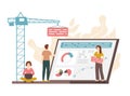 Cartoon Color Characters People Build Dashboard Concept. Vector