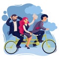 Cartoon Color Characters People Business Person Tandem Bike Concept. Vector