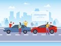 Cartoon Color Characters People and Car Crash on a Road Concept. Vector Royalty Free Stock Photo