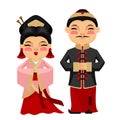 Cartoon Color Characters People Chinese Man and Woman Concept. Vector