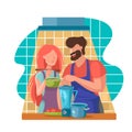 Cartoon Color Characters People Couple Cooks Concept. Vector Royalty Free Stock Photo