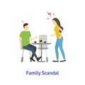 Cartoon Color Characters People Family Scandal. Vector