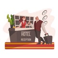 Cartoon Color Characters People Hotel Reception with Female Manager Concept. Vector