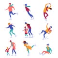 Cartoon Color Characters People Ice Skating Concept Set. Vector Royalty Free Stock Photo