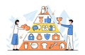 Cartoon Color Characters People and Maslow Hierarchy Concept. Vector