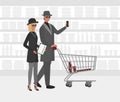 Cartoon Color Characters People and Mystery Shopper Concept. Vector Royalty Free Stock Photo