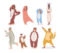 Cartoon Color Characters People in Pajamas Concept. Vector