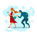 Cartoon Color Characters People Pickpocket Stealing Concept. Vector