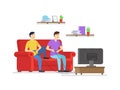 Cartoon Color Characters People and Play Video Games Concept. Vector