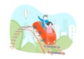 Cartoon Color Characters People and Riding on Roller Coaster Concept. Vector Royalty Free Stock Photo