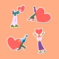 Cartoon Color Characters People Share Love Charity Sticker Concept. Vector