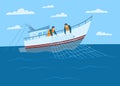 Cartoon Color Characters Person Male Fisherman on Sea Concept. Vector