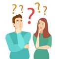 Cartoon Color Characters Persons Thinking Couple Concept. Vector