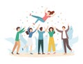 Cartoon Color Characters Tossing Air People Group Concept. Vector