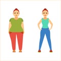 Cartoon Color Characters Woman Set Losing Weight Concept. Vector Royalty Free Stock Photo