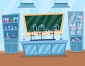 Cartoon Color Chemical Lab Interior Inside Concept. Vector