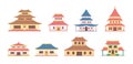 Cartoon Color China House Object Icon Set. Vector