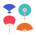 Cartoon Color Chinese Hand Fan Icon Set. Vector Royalty Free Stock Photo
