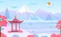 Cartoon Color Chinese Landscape Scene Concept. Vector