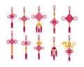 Cartoon Color Chinese Tassels Traditional Set. Vector