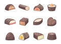 Cartoon Color Chocolate Covered Bonbon Icon Set. Vector