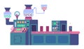 Cartoon Color Chocolate Factory with Automation System Production on Conveyor Belt Concept. Vector