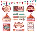 Cartoon Color Circus Show Labels Set. Vector