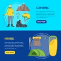 Cartoon Color Climbing Hiking Banner Horizontal Set. Vector