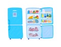 Cartoon Color Closed and Open View Fridge Set. Vector Royalty Free Stock Photo