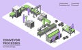 Cartoon Color Conveyor Processes Factory Concept 3d Isometric View Automated Handling Unit and Assembly Conveyor . Vector Royalty Free Stock Photo
