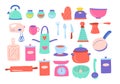 Cartoon Color Cute Kitchen Icon Set. Vector Royalty Free Stock Photo